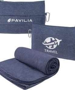 PAVILIA Soft Compact Travel Blanket and Pillow, Foldable Airplane Blanket in Bag, Lightweight Portable Flight Blanket Set with Luggage Strap, Camping Plane - 1