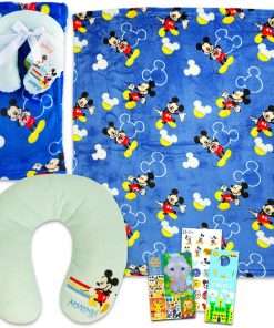 Mickey Mouse Travel Blanket - Mickey Mouse Travel Pillow Bundle Includes Mickey Mouse Travel Blanket, Mickey Mouse Travel Pillow, Create-A-Face Sticker Book, More - 1
