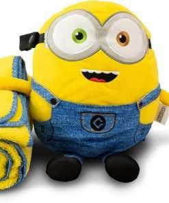 Roamwild Universal Despicable Me Bob Minions Kids Travel Pillow and Travel Blanket Set – Soft Plush Armrest Buddy Transforms Any Armrest Into a Comfy Childs Pillow for Travelling - 1