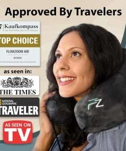 Air Inflatable Neck Pillow for Traveling on Plane - H-Shape Hooded Airplane Pillow with 5 Snooze Modes, Fast Inflation, Pressure Control, Cozy Clip-On Hood & Plushy Cover - Size L, Jet Black - 9