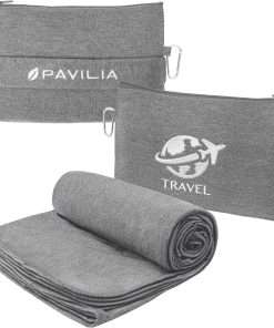 PAVILIA Soft Travel Blanket, Compact Airplane Blanket in Bag, Portable Blanket Pillow Set, Lightweight and Packable Plane Flight Car Trips Travel Home Office Gift Accessories, Gray - 1