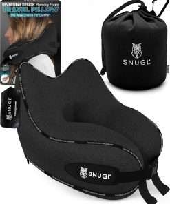 SNUGL Travel Pillow – Memory Foam Pillows - Neck Pillow for Airplane with Carry Bag & Clip – Neck Support Pillows for Pain Relief - Airplane Travel Essentials - 1