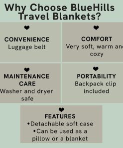 BlueHills Premium Soft Travel Blanket Pillow Airplane Blanket Packed in Soft Bag Pillowcase with Hand Luggage Belt Backpack Clip Compact Pack Large Portable Flight Throw Beige T005 - 5