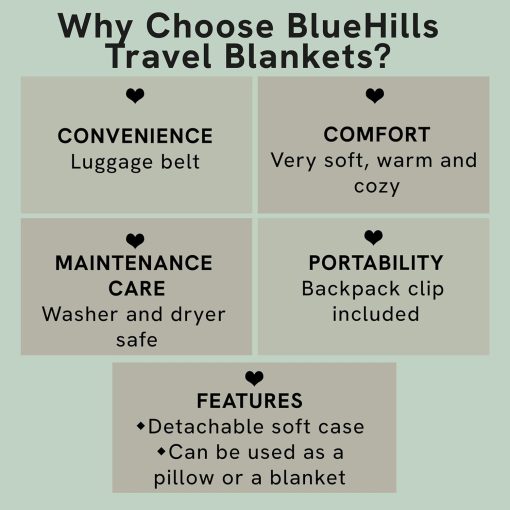 BlueHills Premium Soft Travel Blanket Pillow Airplane Blanket Packed in Soft Bag Pillowcase with Hand Luggage Belt Backpack Clip Compact Pack Large Portable Flight Throw Beige T005 - 5