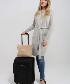 BlueHills Premium Soft Travel Blanket Pillow Airplane Blanket Packed in Soft Bag Pillowcase with Hand Luggage Belt Backpack Clip Compact Pack Large Portable Flight Throw Beige T005 - 6