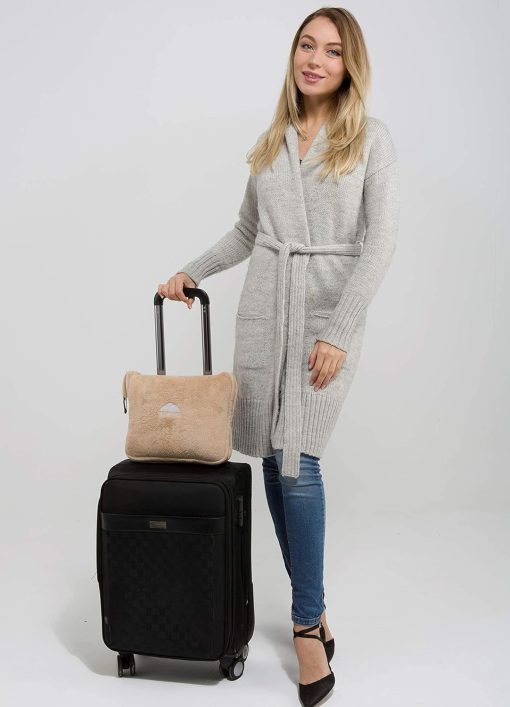 BlueHills Premium Soft Travel Blanket Pillow Airplane Blanket Packed in Soft Bag Pillowcase with Hand Luggage Belt Backpack Clip Compact Pack Large Portable Flight Throw Beige T005 - 6
