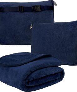 PAVILIA Travel Blanket Pillow, Soft Airplane Blanket 2-IN-1 Combo Set, Plane Blanket Compact Packable, Flight Essentials Car Pillow, Travelers Gifts Accessories Luggage Backpack Strap - 1