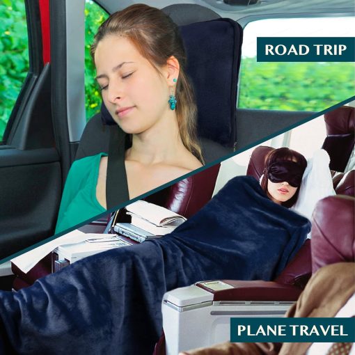 PAVILIA Travel Blanket Pillow, Soft Airplane Blanket 2-IN-1 Combo Set, Plane Blanket Compact Packable, Flight Essentials Car Pillow, Travelers Gifts Accessories Luggage Backpack Strap - 5