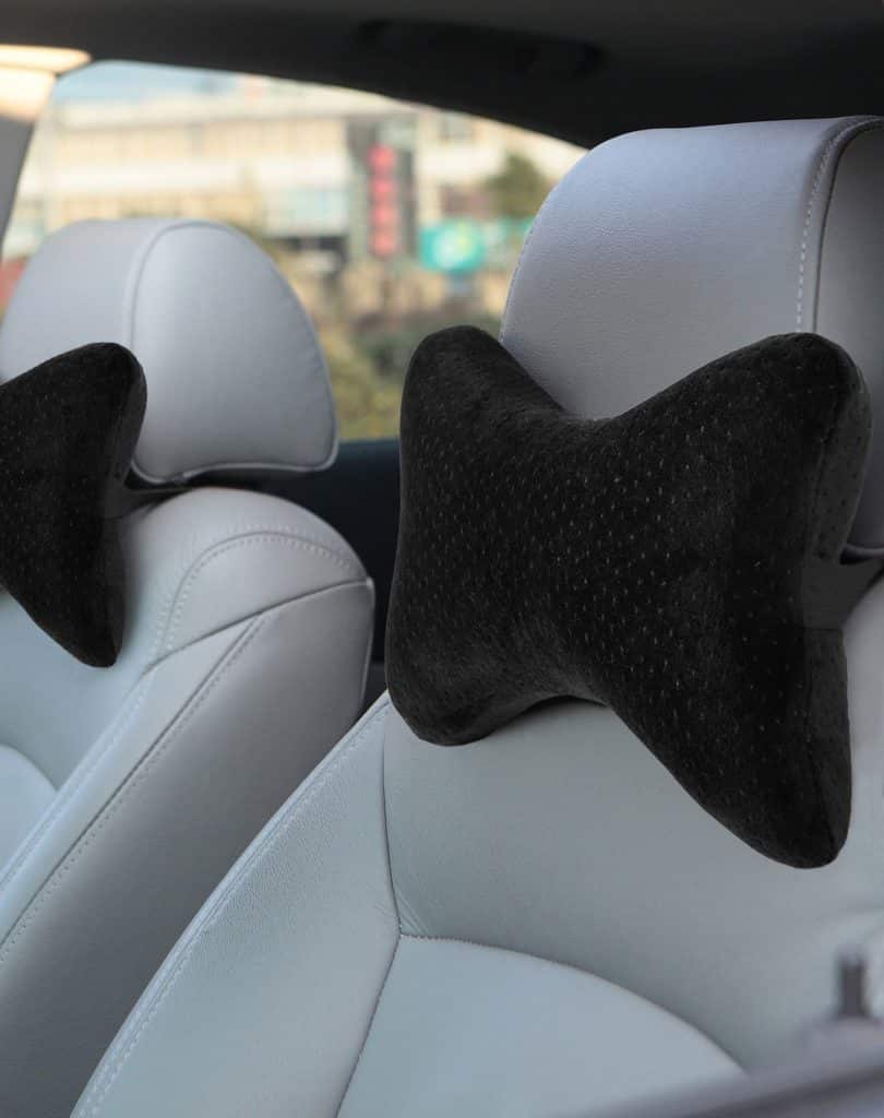 AERIS Car Neck Pillow for Head Support, Premium Memory Foam Headrest Pillow with Adjustable Strap and Portable Bag, Maximum Neck Support for Car Seat, Can be Used as a Small Travel Pillow
