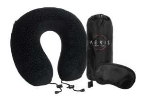 Aeris Travel Pillow for Restful Sleep on an Airplane, 0 Memory Foam Neck Cushion with Adjustable Toggles, Easy to Carry Bag to Save Space and Machine Washable Velour Cover,Black
