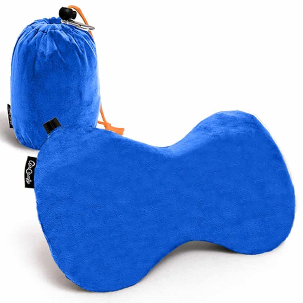 AirComfy Ease Inflatable Neck Travel Pillow -Luxuriously Soft Washable Cover – Ergonomic Neck and Lumbar Support for Prevention of Cervical and Lower Back Pain – Blue