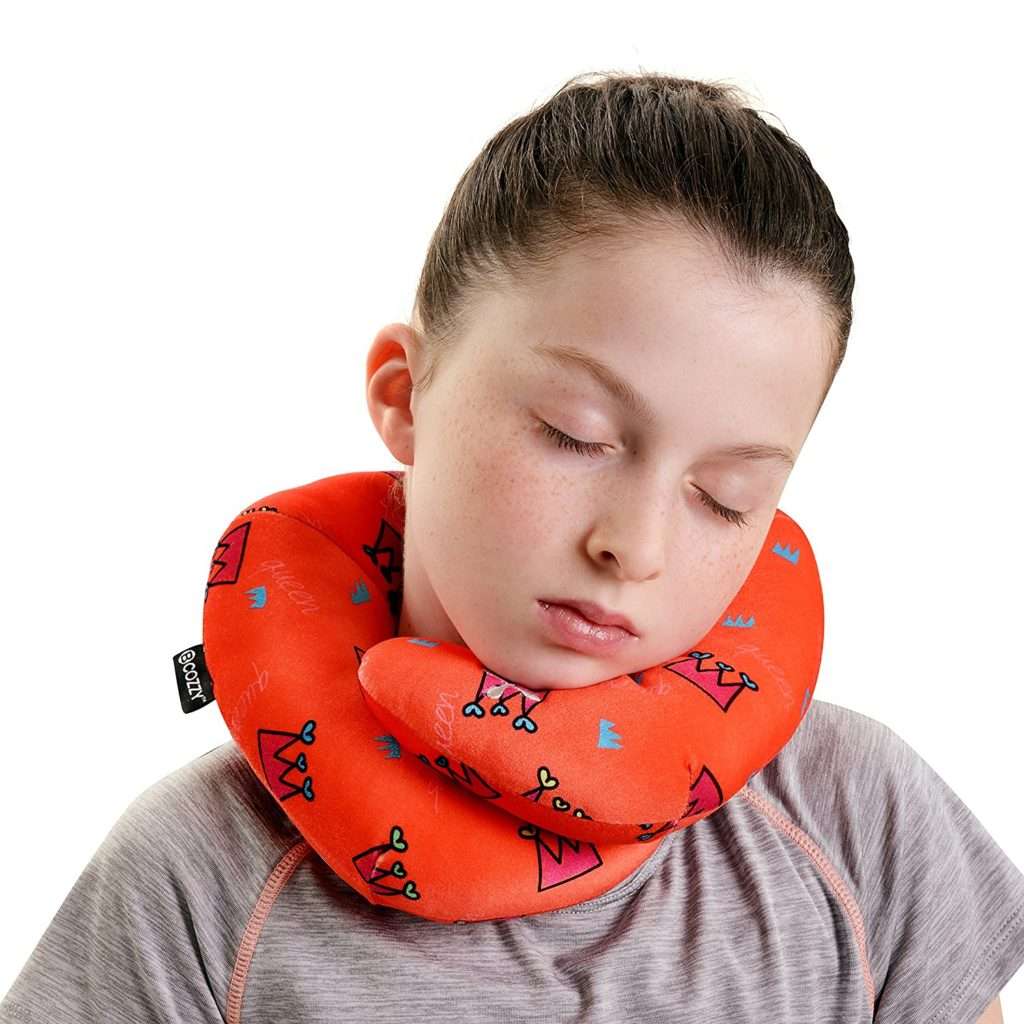 BCOZZY Chin Supporting Travel Neck Pillow – SquaresGeometric (CHILD, Orange Queen)…