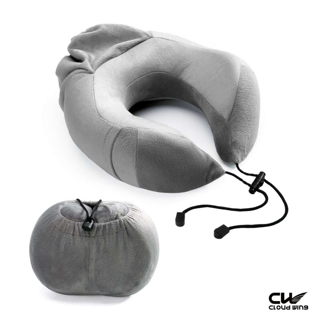 CLOUDWING Travel Pillow – U Shape Portable Memory Foam Neck Pillow Best for Airplane Travel,Driving,Studying,Working,Home and Camping,Removable and Washable Soft Velour Cover (Grey)
