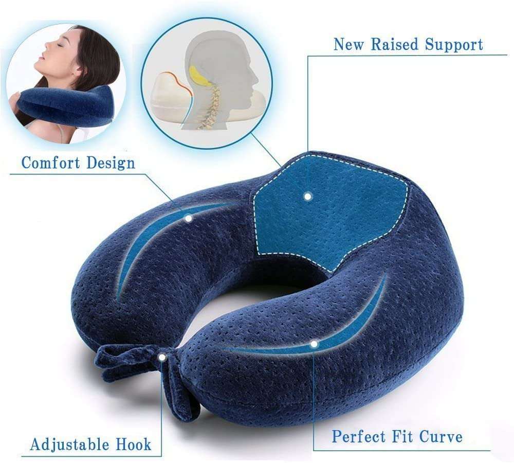 CTKcom Memory Foam Travel Neck Pillow with Elastic Strap - for Airplanes, Cars, Buses, Trains, Home or Office Naps 2