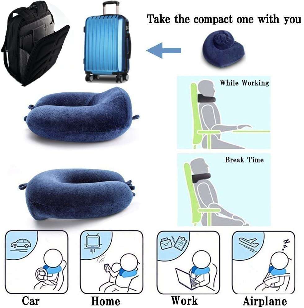 CTKcom Memory Foam Travel Neck Pillow with Elastic Strap - for Airplanes, Cars, Buses, Trains, Home or Office Naps 4