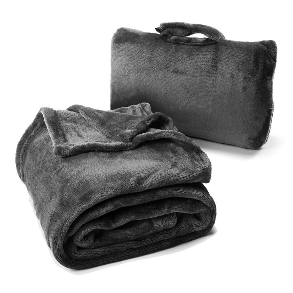 Cabeau Fold ‘n Go Travel Blanket & Case – Doubles as Lumbar Pillow and Neck Support Pillow – Charcoal