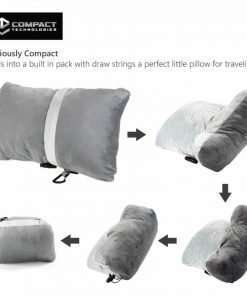 Compact Travel Pillow Made with Shredded Memory Foam and Super Soft Fleece Fabric for Ultimate Comfort in Travel. Patented Design Rolls and Compacts Small for Travel