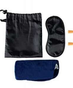 FMAB Travel Pillow, Inflatable Travel and Neck Pillow for Head and Neck, Washable Portable Air Travel Set with Ear Plugs, Eye Mask and Drawstring Bag