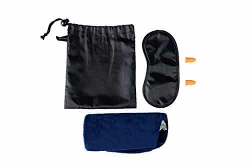FMAB Travel Pillow, Inflatable Travel and Neck Pillow for Head and Neck, Washable Portable Air Travel Set with Ear Plugs, Eye Mask and Drawstring Bag