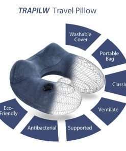 Inflatable Travel Pillow, Neck Pillow - Ergonomic, Patented & Best Adjustable for Airplane, Auto, Bus, Train, Office Napping, Camping, Wheelchairs (Deep Blue)