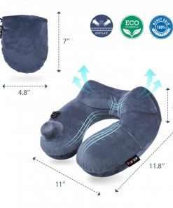 Inflatable Travel Pillow, Neck Pillow - Ergonomic, Patented & Best Adjustable for Airplane, Auto, Bus, Train, Office Napping, Camping, Wheelchairs (Deep Blue)