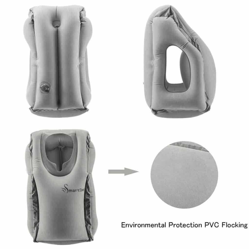 Inflatable Travel Pillow, SmartDer Airplane Pillow, Neck Pillow for Airplane Travel, Travel Pillows for Airplanes & Office Napping with Head & Neck Support (Grey)