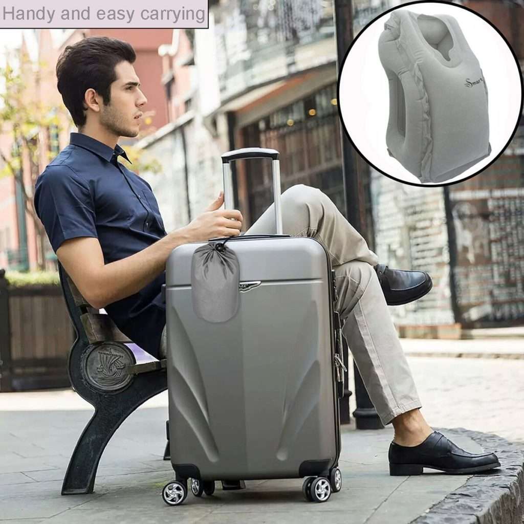 Inflatable Travel Pillow, SmartDer Airplane Pillow, Neck Pillow for Airplane Travel, Travel Pillows for Airplanes & Office Napping with Head & Neck Support (Grey)