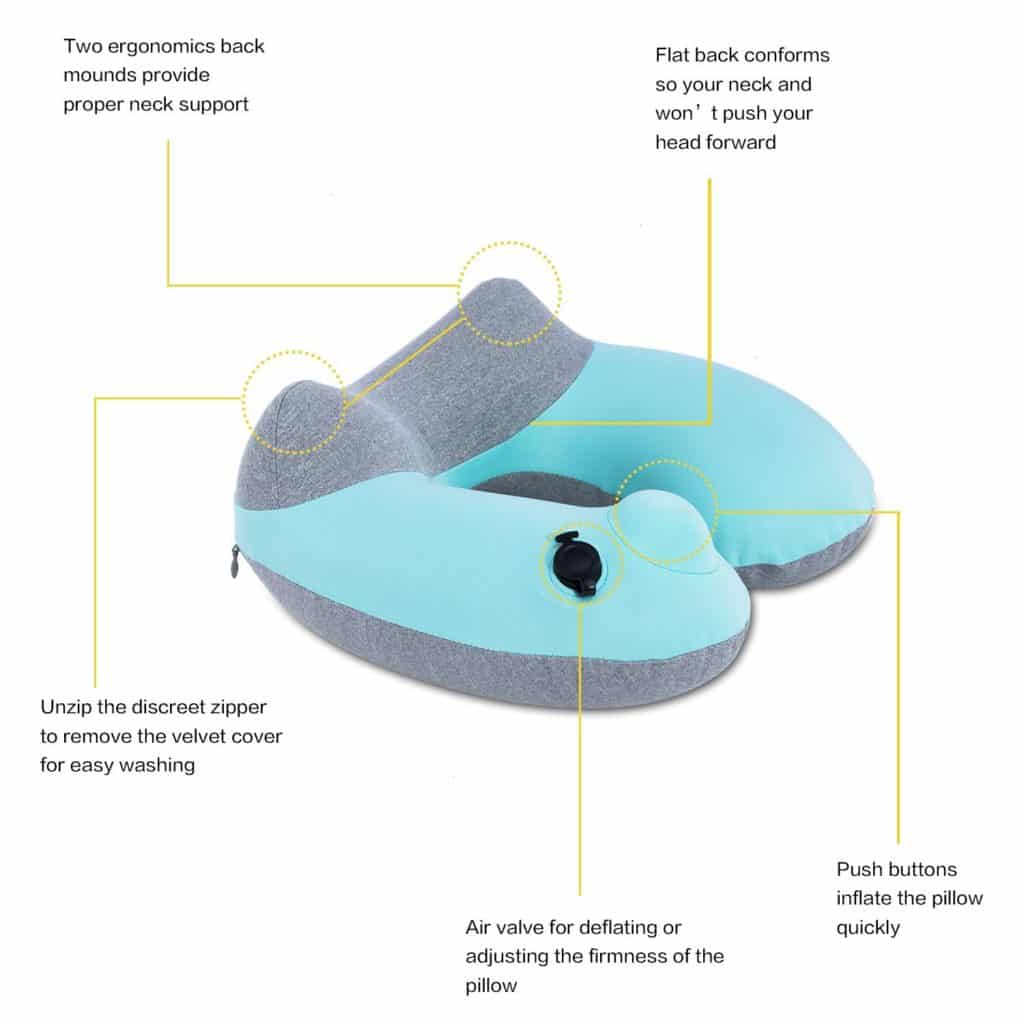 Inflatable Travel Pillow,Kmall Compact Travel Pillows for Airplanes Summer Cool Inflatable Neck Pillow Support Head and Neck(Blue)