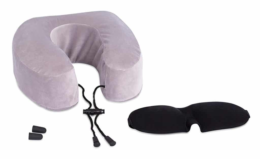 Internet's Best Memory Foam Travel Pillow Set - U-Shape Neck Pillow, Sleep Mask, Earplugs, and Travel Bag - Grey