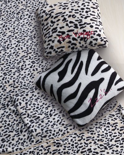 Leopard Travel Blanket and Pillow Set - Embroidered with "Bon Voyage"