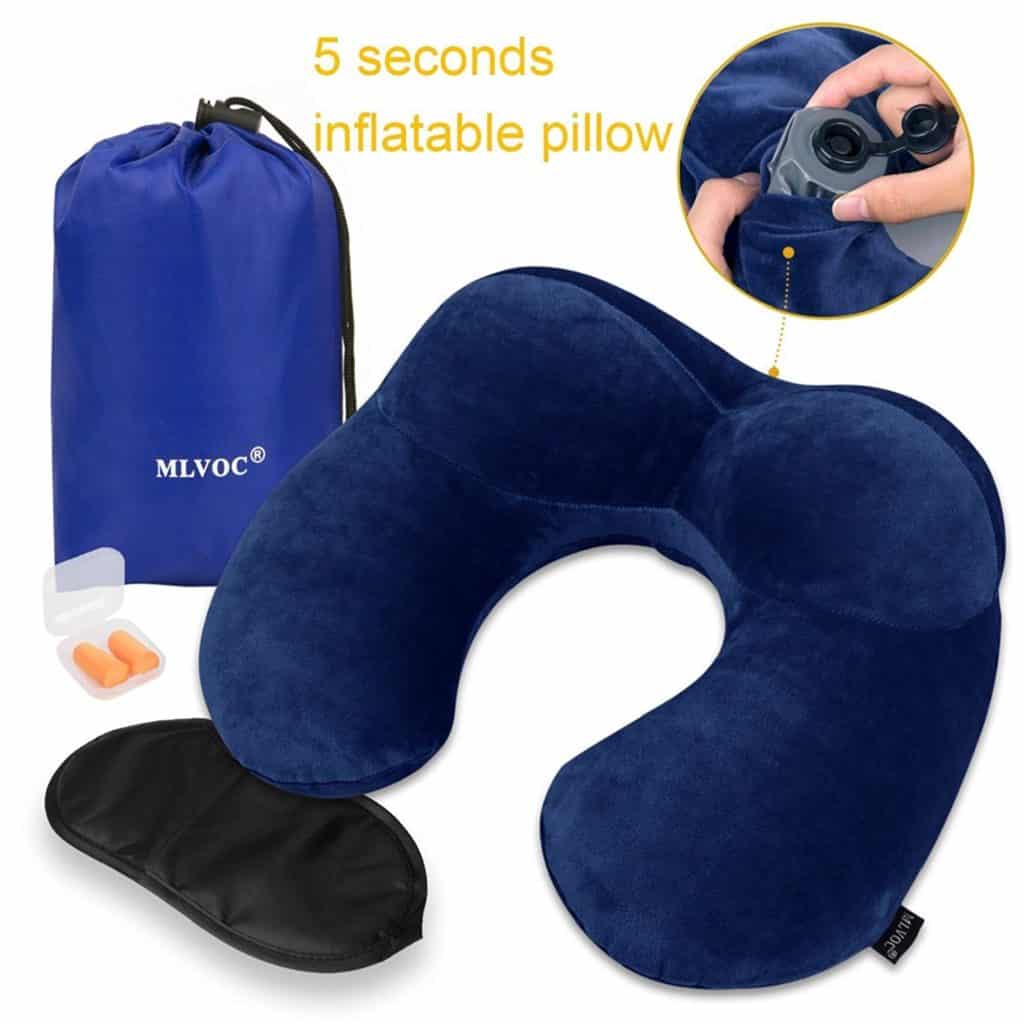 MLVOC Inflatable Neck Pillow with Ear Plugs, Eye Mask and Drawstring Bag