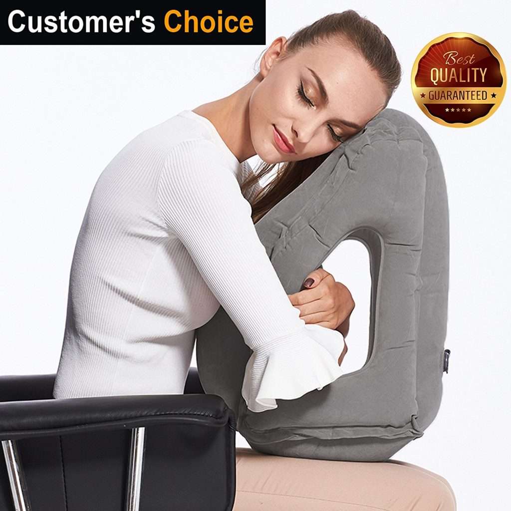 Sencezo Inflatable Travel Pillow Sleep Aid – with Eye Mask, Earplugs, Carry Pouch – Airplane Pillow for Long-Haul Flights & Road Trips – Fast Inflate/Deflate, Compact, Fully Supportive Accessories