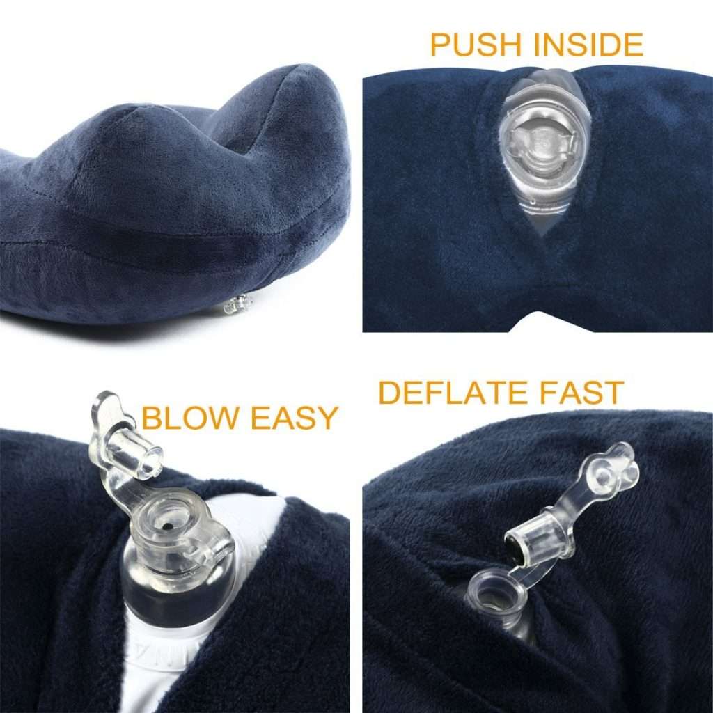 Travel Pillow, FMAB 2PCS Inflatable Neck Pillow with Ear Plugs, Eye Mask, Drawstring Bag and Soft Velvet Neck Support