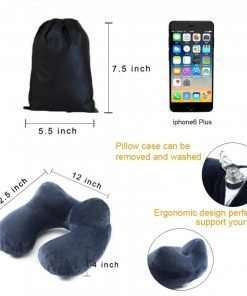 Travel Pillow, FMAB 2PCS Inflatable Neck Pillow with Ear Plugs, Eye Mask, Drawstring Bag and Soft Velvet Neck Support