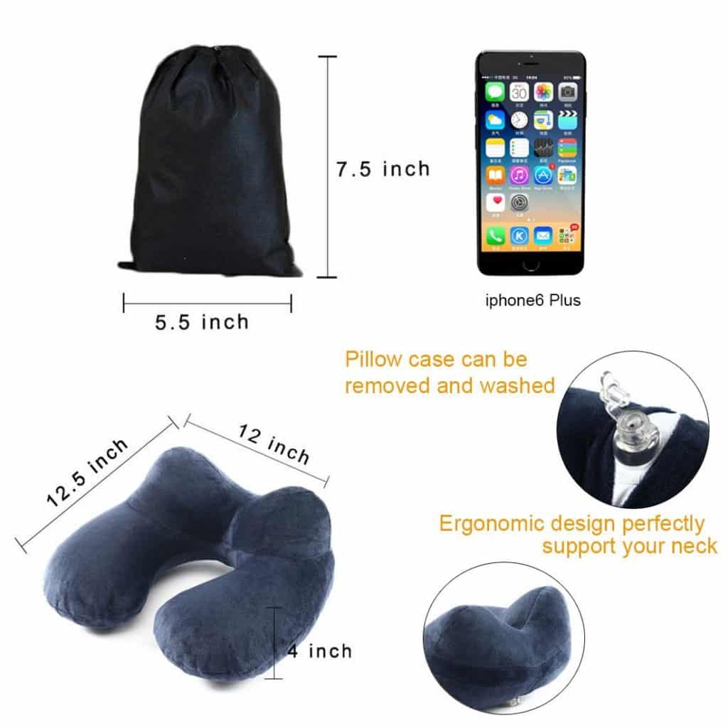 Travel Pillow, FMAB 2PCS Inflatable Neck Pillow with Ear Plugs, Eye Mask, Drawstring Bag and Soft Velvet Neck Support