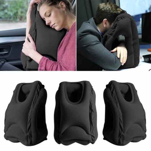 Travel Pillow, Portable Head Neck Rest Inflatable Pillow from HOMCA, Design for Airplanes, Cars, Buses, Trains, Office Napping, Camping - Includes FREE Eye Mask (Black)