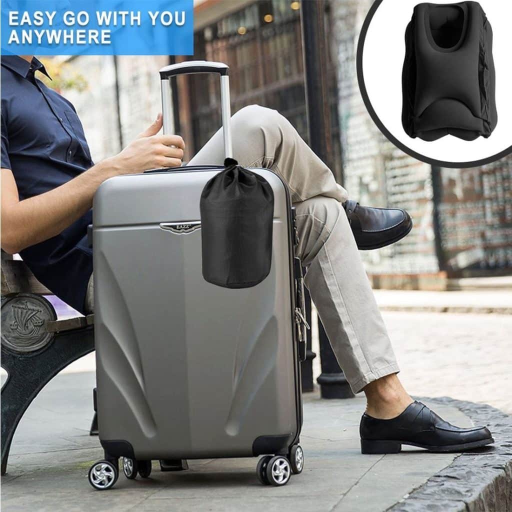 Travel Pillow, Portable Head Neck Rest Inflatable Pillow from HOMCA, Design for Airplanes, Cars, Buses, Trains, Office Napping, Camping - Includes FREE Eye Mask (Black)