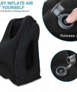 Travel Pillow, Portable Head Neck Rest Inflatable Pillow from HOMCA, Design for Airplanes, Cars, Buses, Trains, Office Napping, Camping - Includes FREE Eye Mask (Black)
