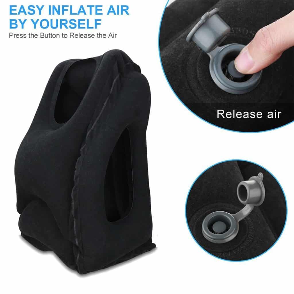 Travel Pillow, Portable Head Neck Rest Inflatable Pillow from HOMCA, Design for Airplanes, Cars, Buses, Trains, Office Napping, Camping - Includes FREE Eye Mask (Black)