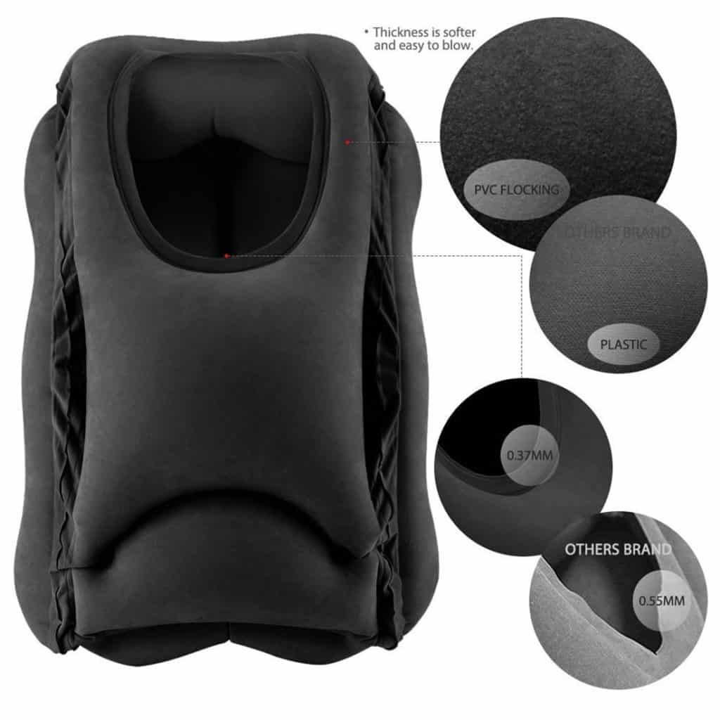 Travel Pillow, Portable Head Neck Rest Inflatable Pillow from HOMCA, Design for Airplanes, Cars, Buses, Trains, Office Napping, Camping - Includes FREE Eye Mask (Black)
