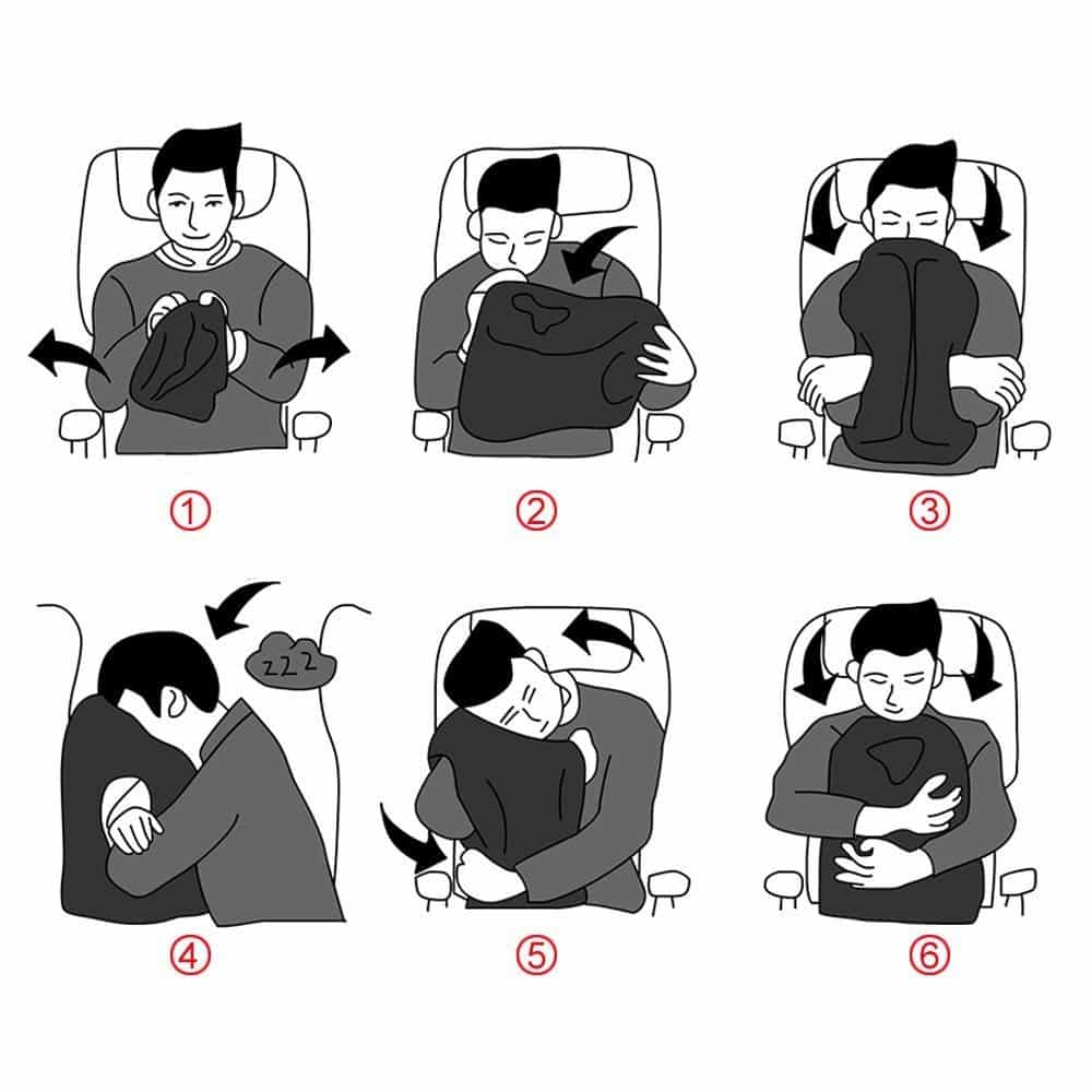 Travel Pillow, Portable Head Neck Rest Inflatable Pillow from HOMCA, Design for Airplanes, Cars, Buses, Trains, Office Napping, Camping - Includes FREE Eye Mask (Black)