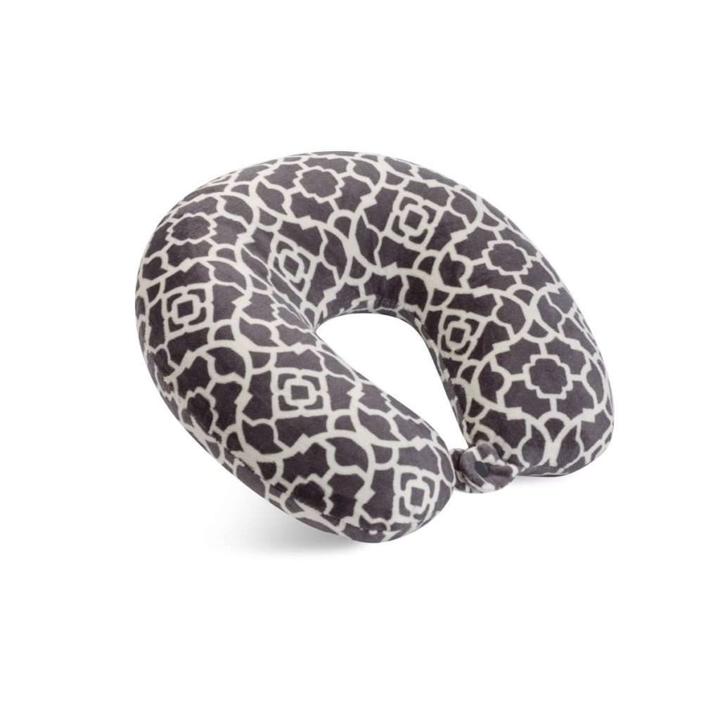 World’s Best Feather Soft Microfiber Neck Pillow, Charcoal Trellis, Neck-supportive Travel Pillow
