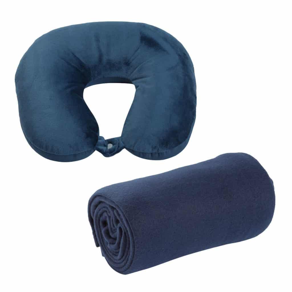 World’s Best Pillow and Blanket Travel Pack, Microbead Neck Pillow and Microfleece Blanket, Navy