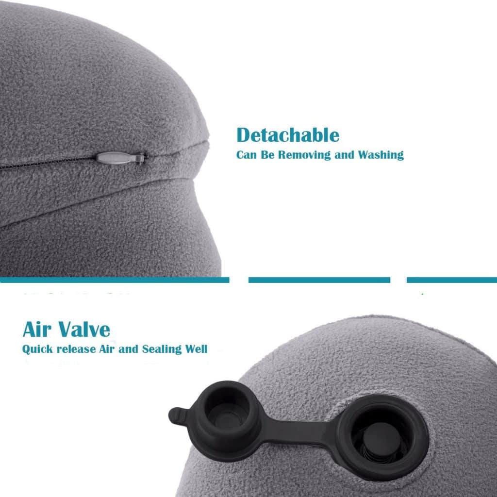 Zonyor Ultra light U Shape Camping Travel Pillow Inflatable Backpacking Soft Velvet Push-Button Automatic Neck Pillow for Travel and Airplane Support Head Neck, with Storage