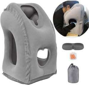Inflatable Travel Pillow for Airplane, inflatable Neck Air Pillow for Sleeping to Avoid Neck and Shoulder Pain, Comfortably Support Head, Neck and Lumbar, (Grey)