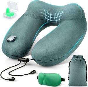 Urophylla Neck Pillows for Travel, Inflatable Neck Pillow for Airplane with 3D Contoured Eye Masks