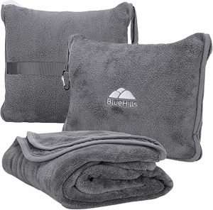 BlueHills Premium Soft Travel Blanket Pillow Airplane Flight Blanket throw in Soft Bag Pillow case