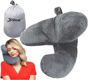 J-Pillow Travel Pillow - British Invention of The Year Winner - Chin Supporting Travel Pillows for Sleeping Airplane - Flight Pillow Supports Your Head Neck & Chin (Silver)