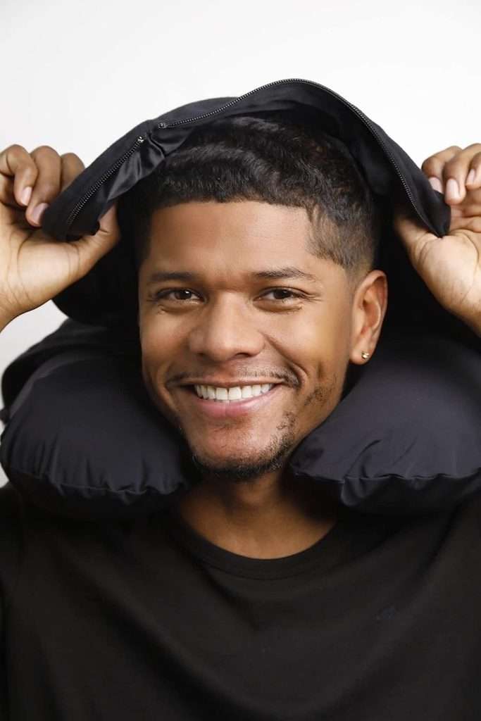 Luxury 100% Silk Lined, Oversized Removable Hooded, Manually Inflatable, Compact Travel Neck Pillow. Comfortable Flight headrest Sleep, Portable Plane Accessories, Black