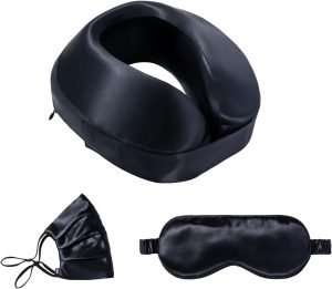 SLIP Silk Frequent Flyer Travel Set - Black - Includes 1 x Silk Travel Neck Pillow, 1 x Silk Face Covering, 1 x Silk Sleep Mask (3 Count)